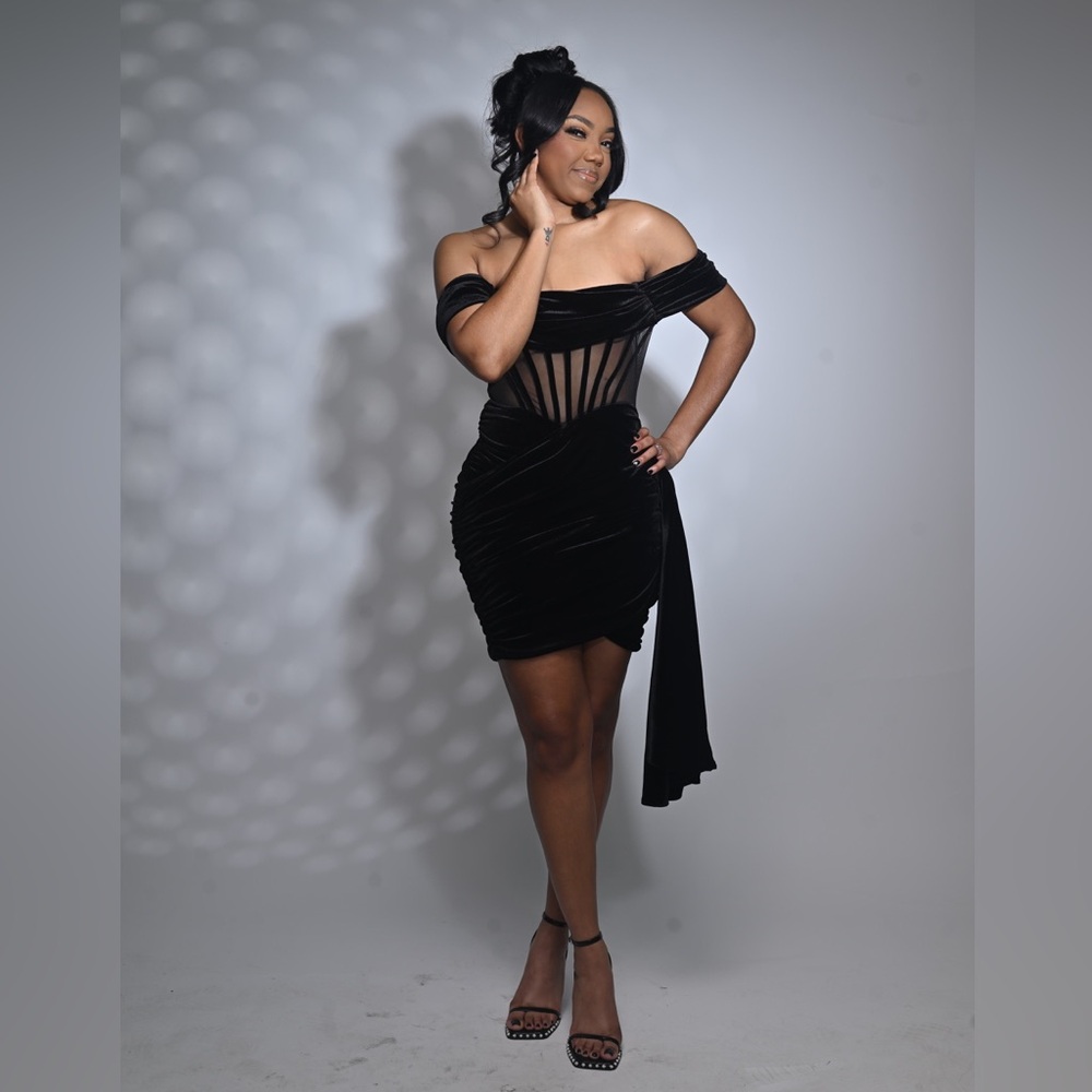 Elegant Black Off-Shoulder VELVET MINI DRESS